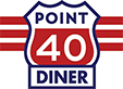 A red white and blue sign that says point 4 0 diner