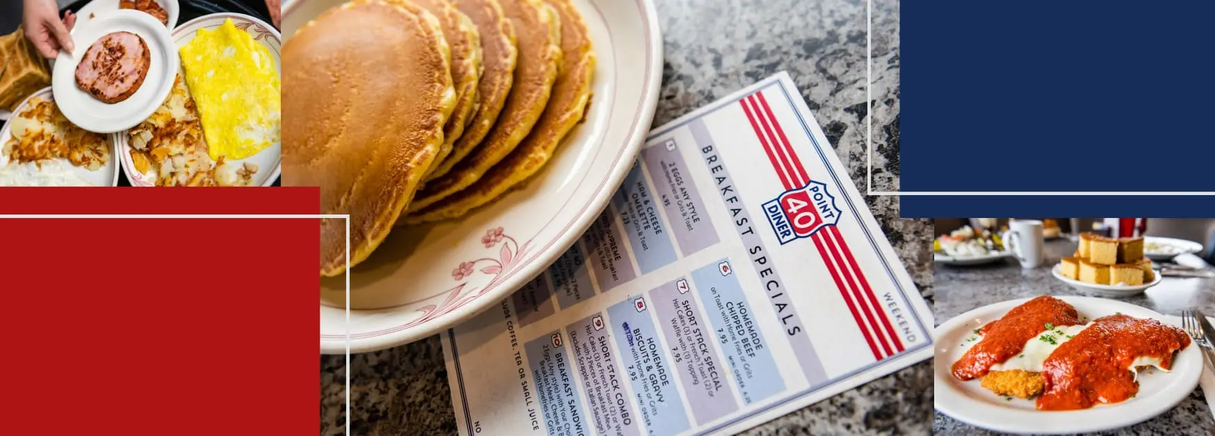 A plate of pancakes and a menu on the table.